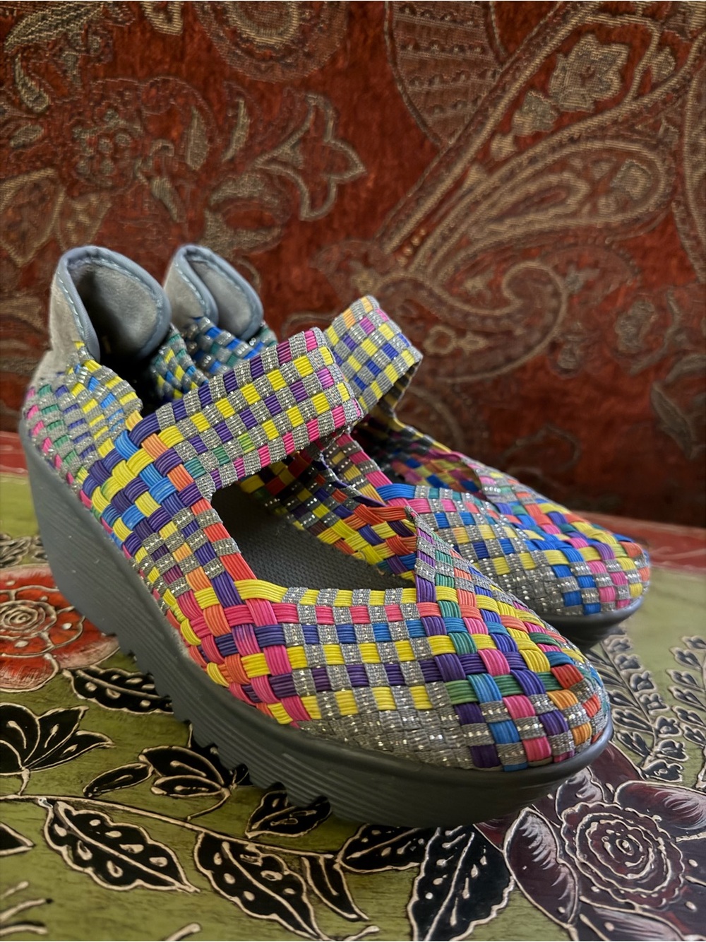 bernie mev. Multicolor Woven Mary Jane Wedge Shoes